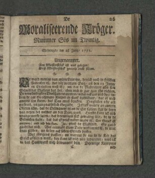Nummer Söß un Zwintig. Mahndags den 28. Juny 1751