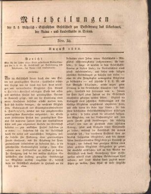 Mittheilungen. Nro. 32. August 1822.