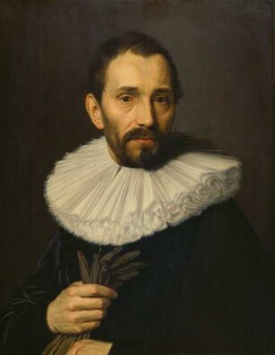Bildnis eines Mannes, Handschuhe haltend, leicht nach links