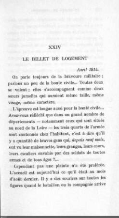XXIV. Le billet de logement