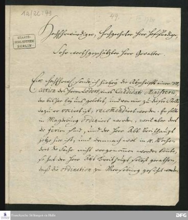 Brief von August Hermann Francke an Ernst Christian Philippi.