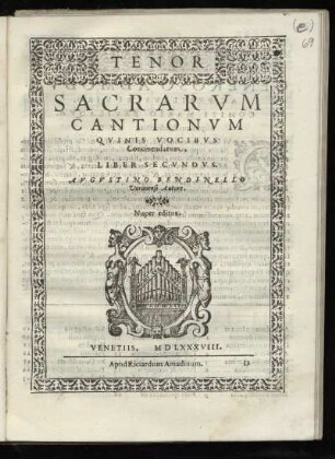 Agostino Bendinello: Sacrarum cantionum quinis vocibus ... Liber secundus. Tenor