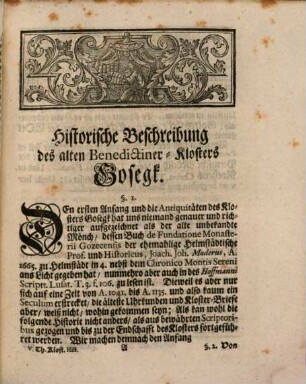 Historische Beschreibung Des alten zwischen Naumburg und Weißenfels gelegenen Benedictiner-Closters Gosegk