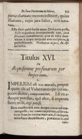 Titulus XVI. De Acquisitione per sonarum per Imperium. - Titulus XX. De Acquisitione derivativa ad Legem Naturæ.