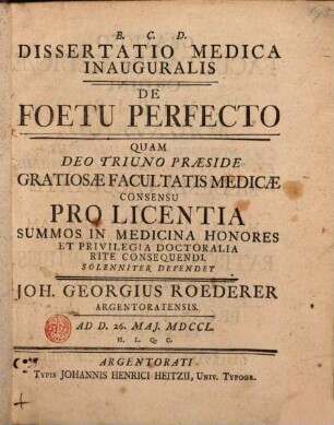Diss. med. inaug. de foetu perfecto