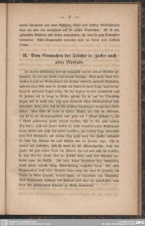II. Vom Einmachen der Früchte in Zucker nach alter Methode