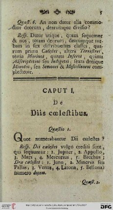Caput I: De diis coelestibus