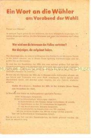Propagandaschrift der SED Dresden zu den Gemeindewahlen 1946