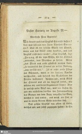 Pastor Hartwig an Auguste M -