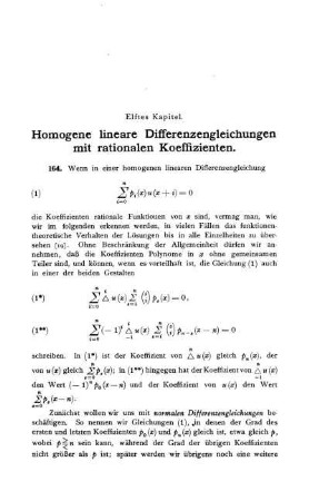 Elftes Kapitel. Homogene lineare Differenzengleichungen mit rationalen Koeffizienten.