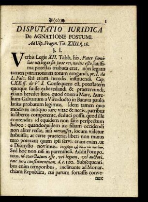 Disputatio Iuridica de agnatione postumi.