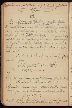 § 16. Normalformen der Gleichung fünften Grades.
