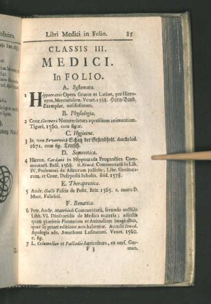 Classis III. Medici.