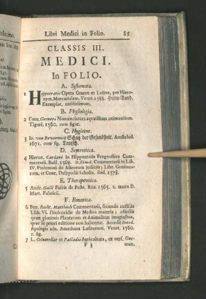 Classis III. Medici.