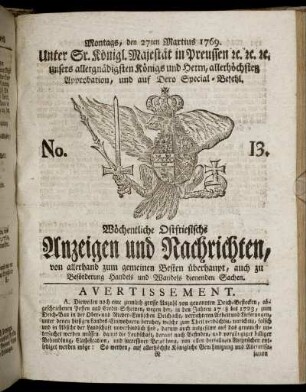 No. 13. Montags, den 27ten Martius 1769.