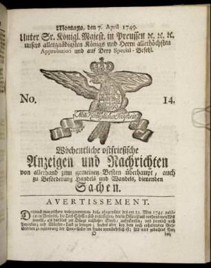 No. 14. Montags, den 7. April 1749.
