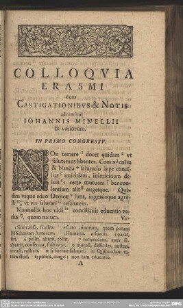 Colloquia Erasmi cum Castigationibus & Notis admodum Iohannis Minellii & variorum
