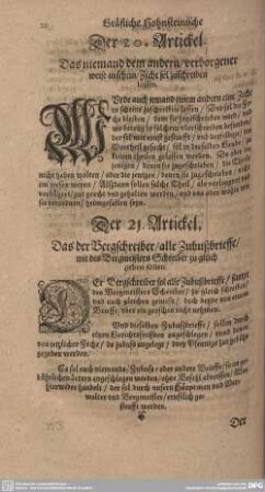 Der 21. Artickel. Das der Bergschreiber/ alle Zubußbrieffe/ mit des BergmeistersSchreiber zugleich geben sollen.