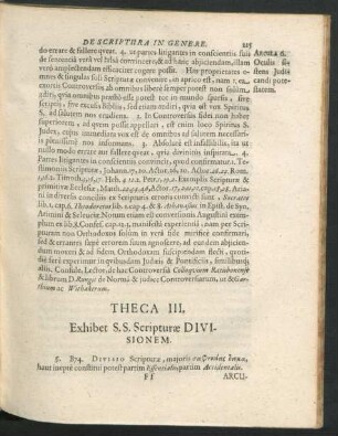 Theca III. Exhibet S.S. Scripturae Divisionem.