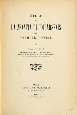 Étude sur la Zenatia de l'Ouarsenis et du Maghreb central