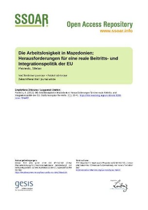 Die Arbeitslosigkeit in Mazedonien: Herausforderungen für eine reale Beitritts- und Integrationspolitik der EU