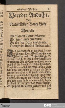Vierdte Andacht. Von Natürlicher Vater Liebe.