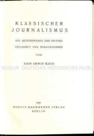Anthologie über den klassischen Journalismus