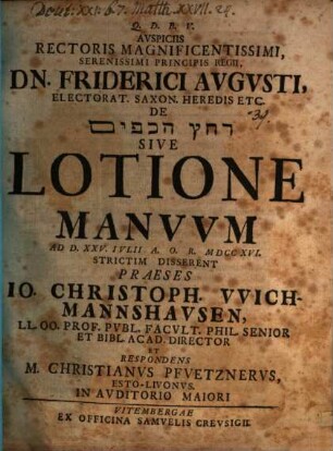 De lotione manuum, disp.