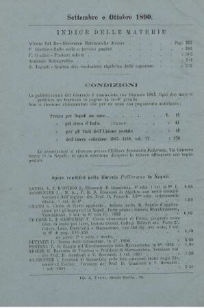 Indice delle materie. Condizioni.