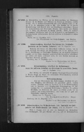 No. 191. Bekanntmachung, betreffend die Bestimmungen wegen der zollfreien Ablassung von Petroleum für gewerbliche Zwecke, vom 18. Dezember 1885.