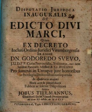Disp. iur. inaug. de edicto Divi Marci