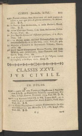 Classis XXVI. Jus Ciuille