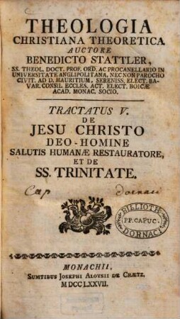 Theologia Christiana Theoretica, 5. De Jesu Christo ...