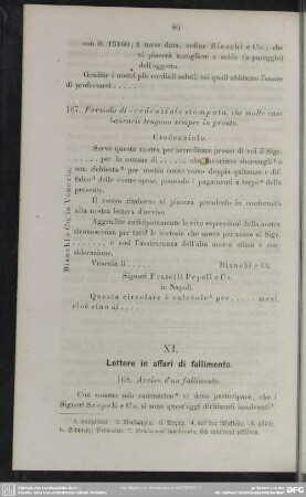 XI. Lettere in affari di fallimento