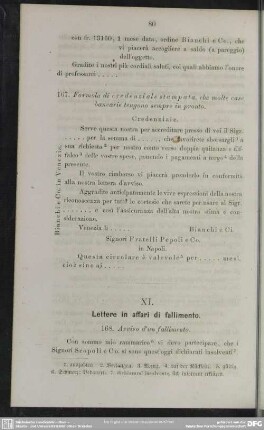XI. Lettere in affari di fallimento