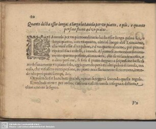 Quanto debba esser lunga, e larga la t auola per vn piatto, o più, e quante persone stiano ad vn piatto