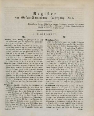 Register zur Gesetz-Sammlung, Jahrgang 1845