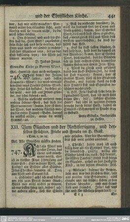 XXI. Vom Glauben und der Rechtfertigung, und derselben Früchten, Friede und Freunde im H. Geist
