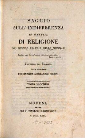 Saggio sull'indifferenza in materia di religione, 2 (1824)