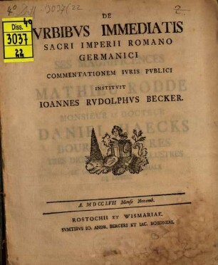 De urbibus immediatis Sacri Imperii Romano-Germanici commentatio