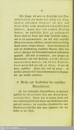 I. Größe und Trefflichkeit der englischen Manufakturen