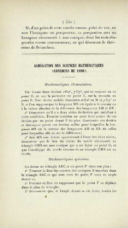 Agrégation des sciences mathématiques (concours de 1890).
