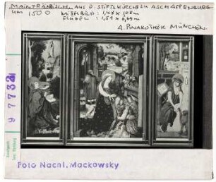 München, Alte Pinakothek: Altar aus der Stiftskirche zu Aschaffenburg, Anbetung des Kindes, Heiliger Hieronymus