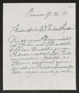 Brief von Mathilde von Unruh an Gerhart Hauptmann