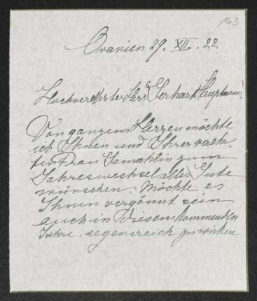 Brief von Mathilde von Unruh an Gerhart Hauptmann