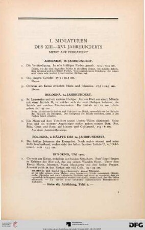 I. Miniaturen des XIII. - XVI. Jahrhunderts (Nr. 1-39)