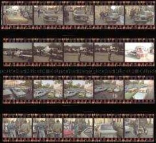 Aufnahmen von Autos von Flüchtlingen aus der DDR in den Straßen von Prag