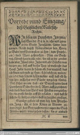 Vorrede unnd Eingang deß Geitlichen Malefitz-Rechts