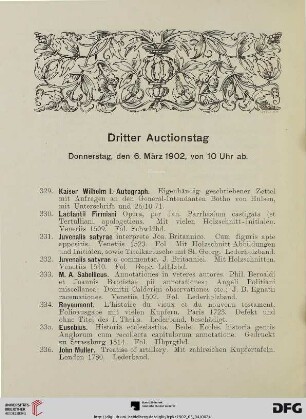 Dritter Auctionstag: Donnerstag, den 6. März 1902 (Nr. 329-489)