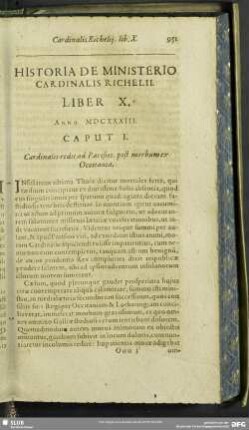 Historia De Ministerio Cardinalis Richelii. Liber X. MDCXXXIII